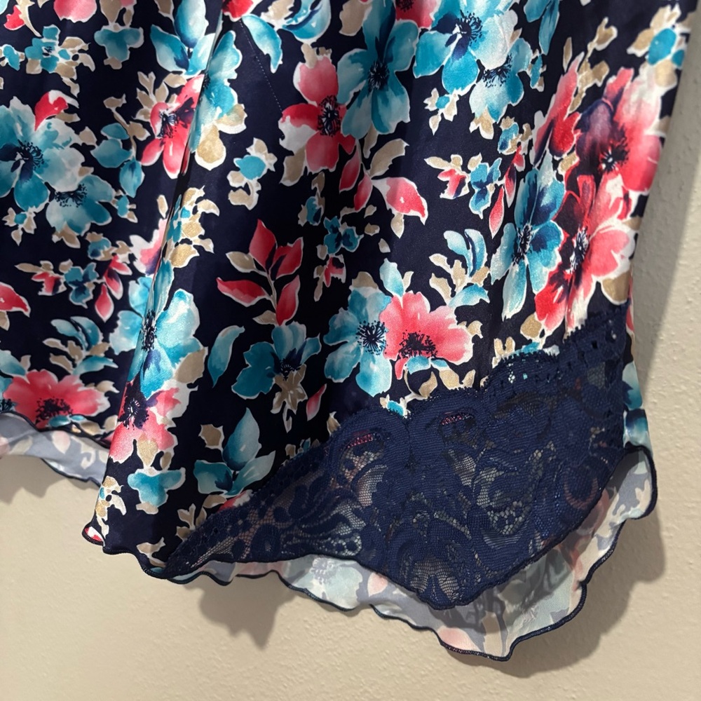 Olga Vintage Skirt Slip Size Small Blue & Pink Floral Lace - Picture 4 of 11